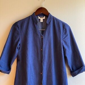 Talbots Cotton Dark Blue Washed Denim Dress Size 4 Petite Button Up Detail Long